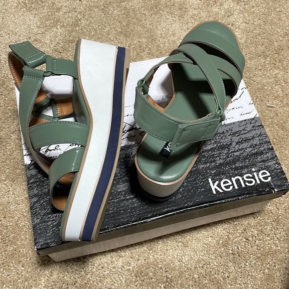Kensie Shoes - Kensie sage wedge flatform strappy open toe sandals green army NIB 8M 9.5M